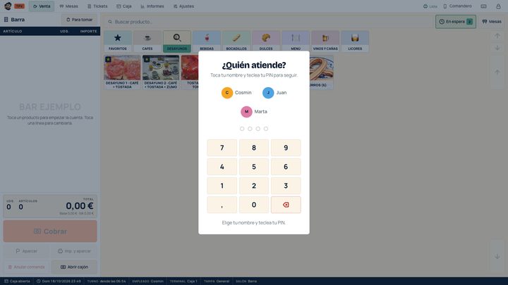 Ventana «¿Quién atiende?» para cambiar de camarero en un toque