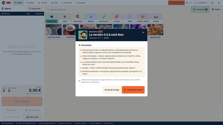 Aviso de versión nueva lista con sus novedades