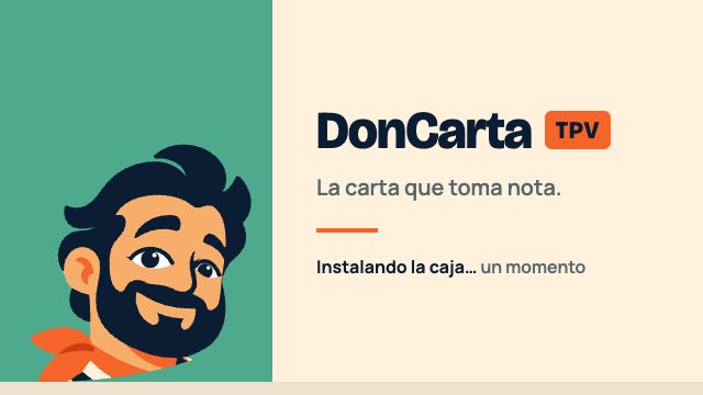 Imagen de carga del instalador de DonCarta TPV con el personaje de DonCarta