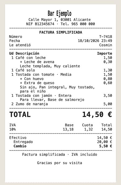 Ticket de venta impreso