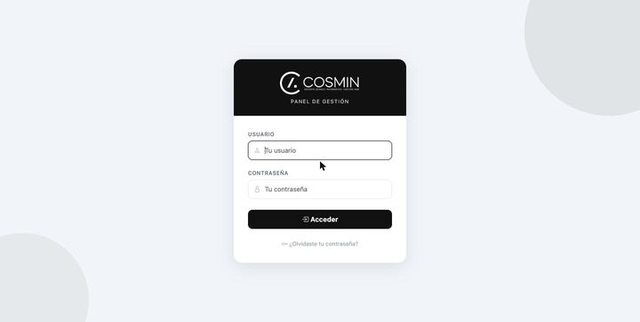 Pantalla de acceso al panel con doble factor
