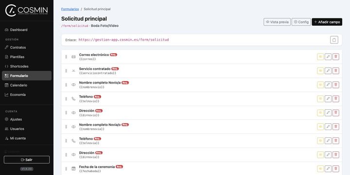 Configuración de campos de un formulario público