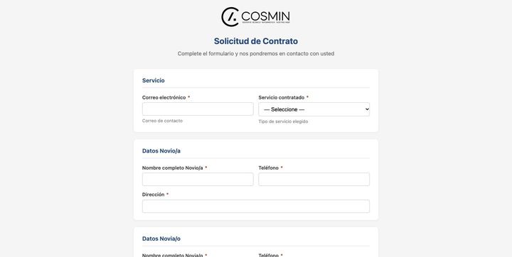 Formulario público que rellena el cliente para solicitar el servicio