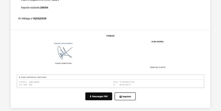 Contrato firmado con la firma verificada del cliente