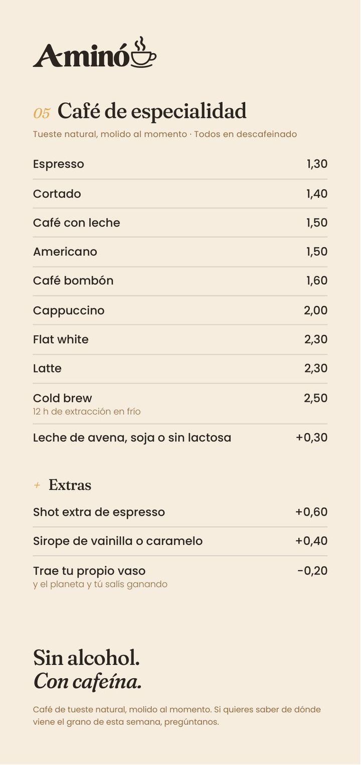 Carta de cafés para la barra (DL)